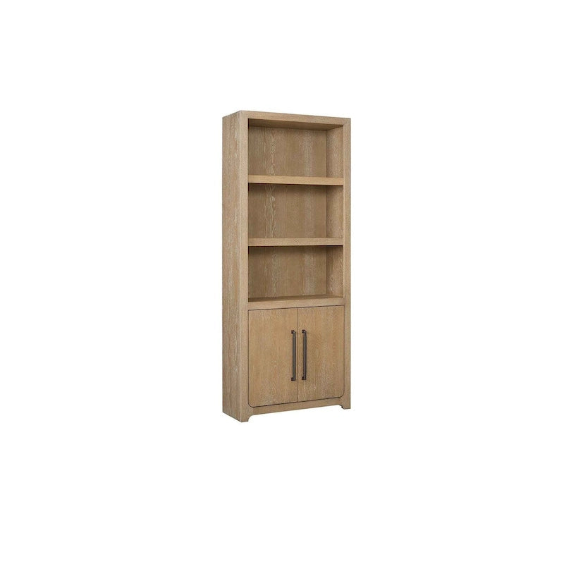 Modern Wood Bookcase with Doors, Office Shelving, Storage Cabinet, Fully Assembled, Light Brown