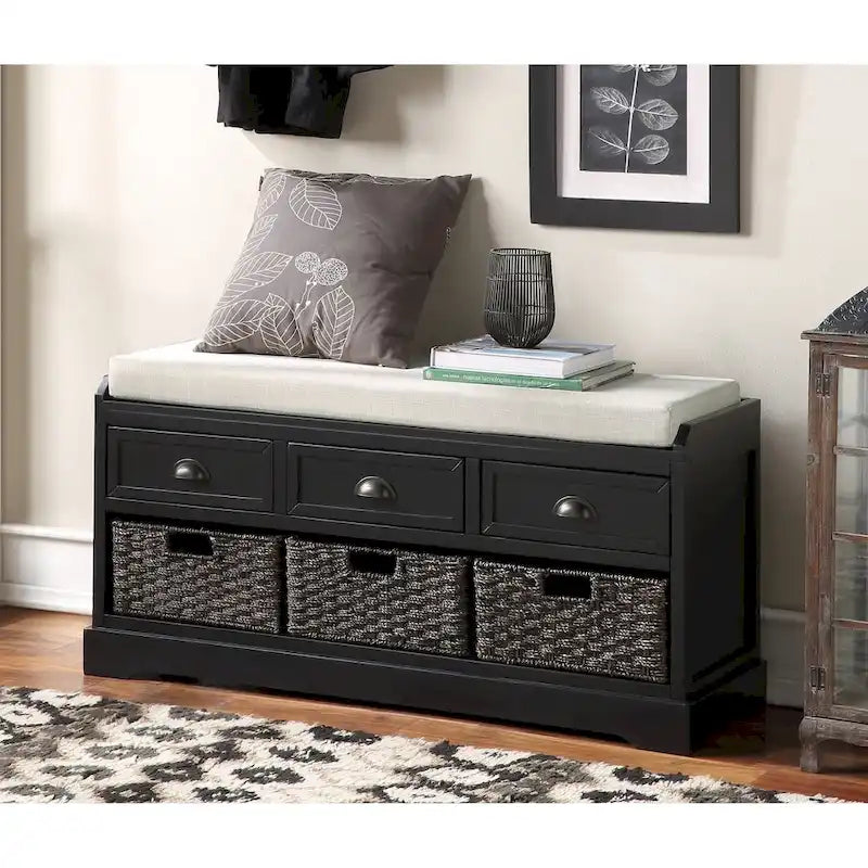 Homes Collection Wood Storage Bench with 3 Drawers and 3 Baskets