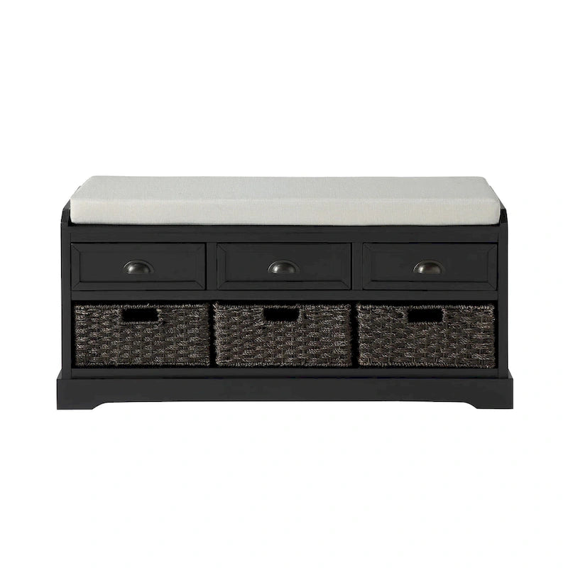 Homes Collection Wood Storage Bench with 3 Drawers and 3 Baskets