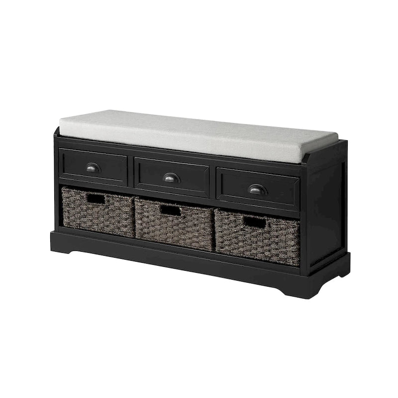 Homes Collection Wood Storage Bench with 3 Drawers and 3 Baskets