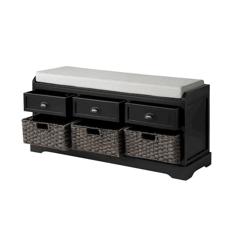 Homes Collection Wood Storage Bench with 3 Drawers and 3 Baskets