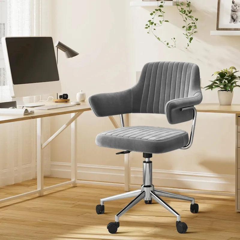 Comfy PU Leather Upholstered Office Chair, Home Desk Chair with Arms & Adjustable Swivel
