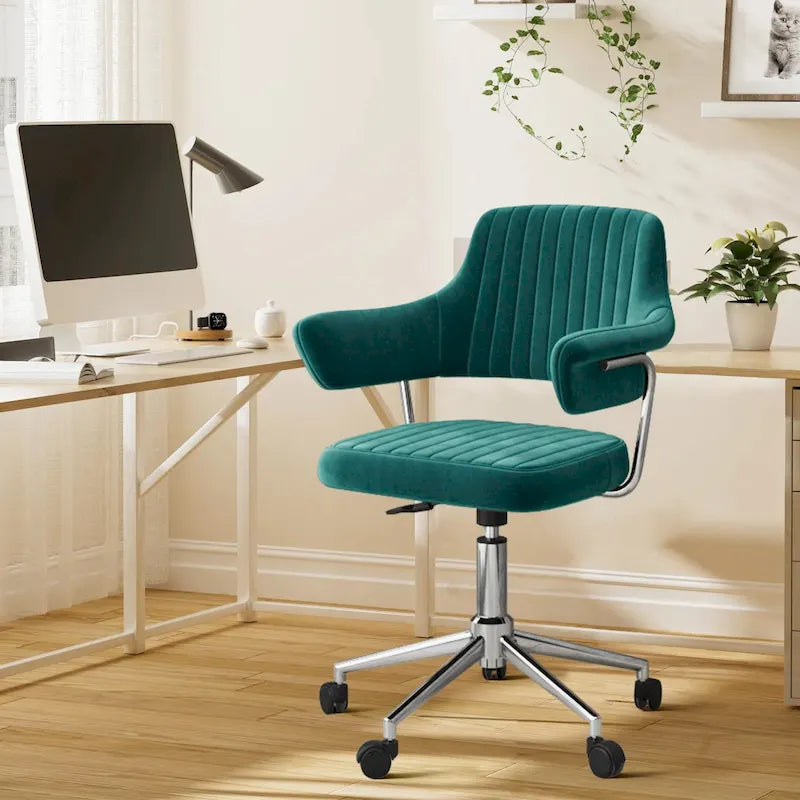 Comfy PU Leather Upholstered Office Chair, Home Desk Chair with Arms & Adjustable Swivel