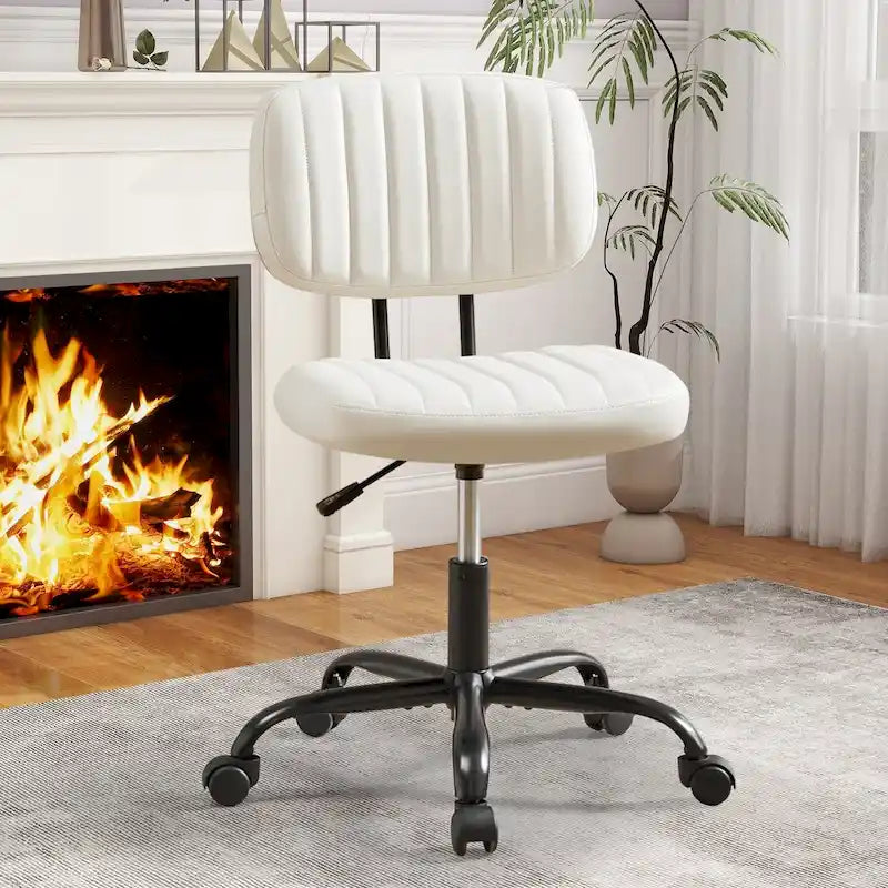 Comfy PU Leather Upholstered Office Chair, Home Desk Chair with Arms & Adjustable Swivel