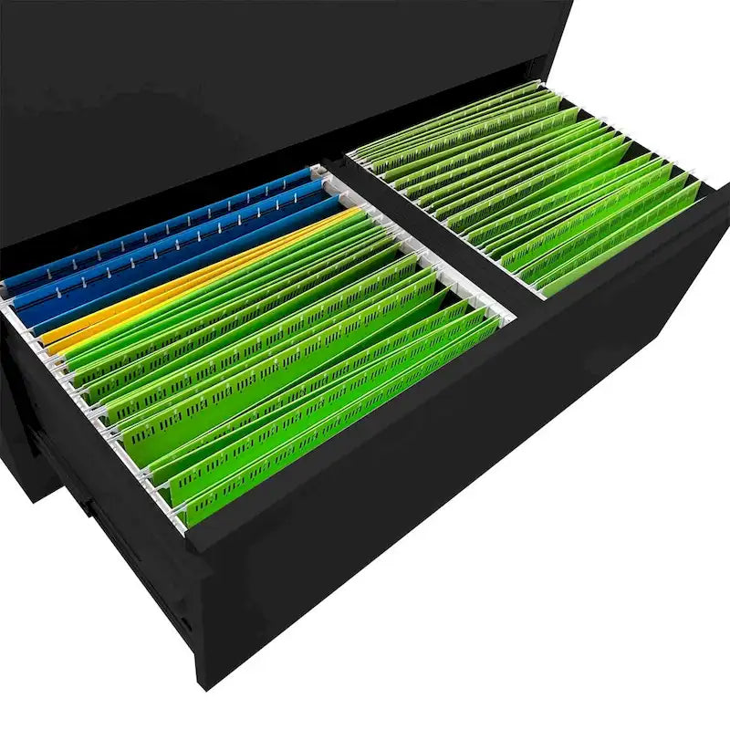 Lateral Black File Cabinet 4 Drawer,with Lock,Lockable File Cabinet