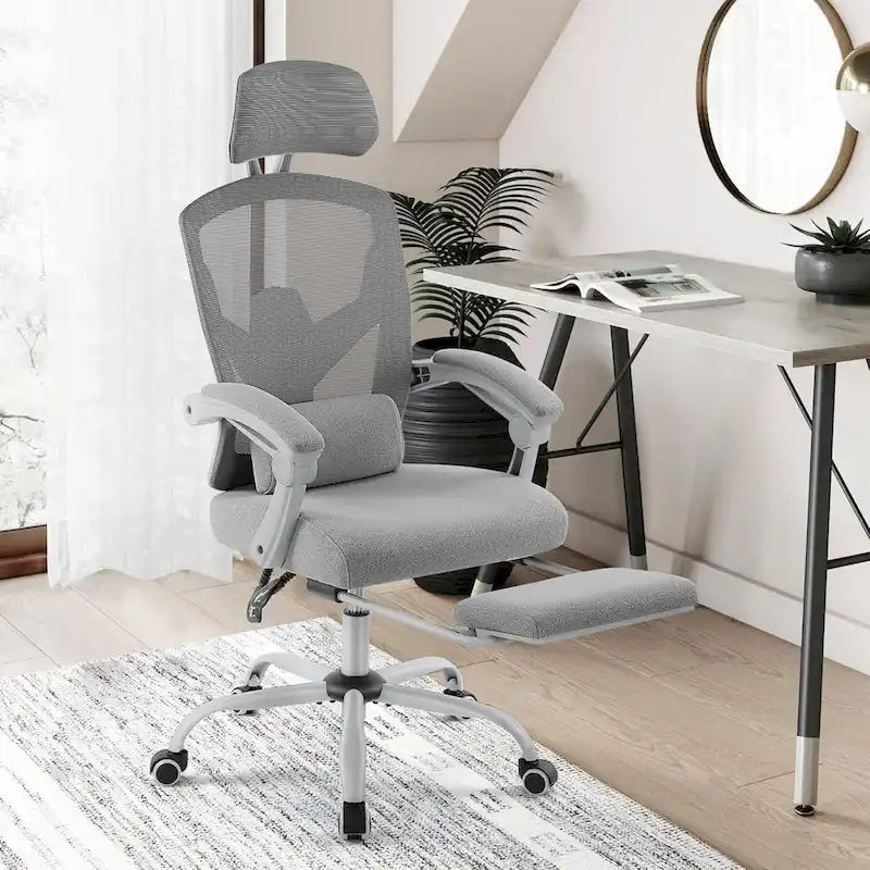 Home Office Desk Chair with Footrest, High-Back Mesh Reclining Chairs with Headrest for Home, Office, Gaming, Student