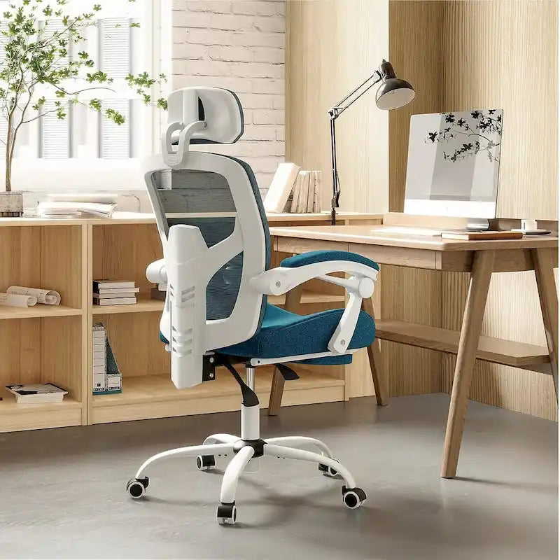 Home Office Desk Chair with Footrest, High-Back Mesh Reclining Chairs with Headrest for Home, Office, Gaming, Student