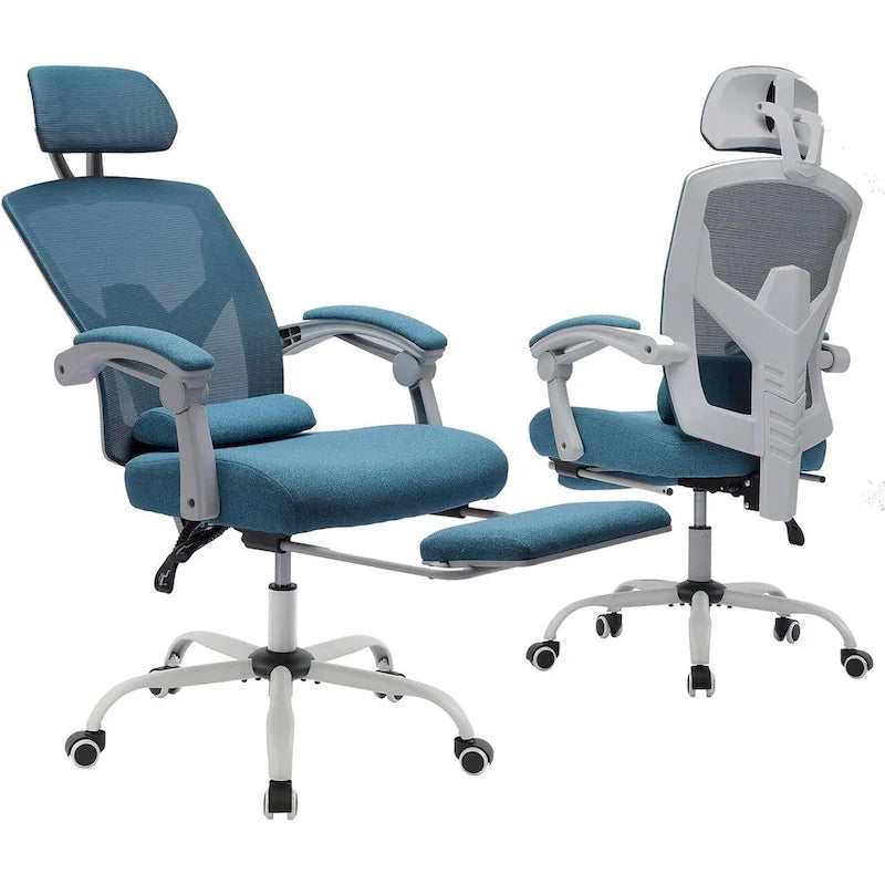Home Office Desk Chair with Footrest, High-Back Mesh Reclining Chairs with Headrest for Home, Office, Gaming, Student
