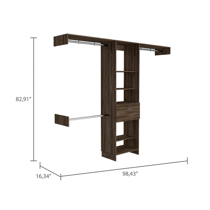 Calveston 1-Drawer 4-Shelf Closet System Dark Walnut