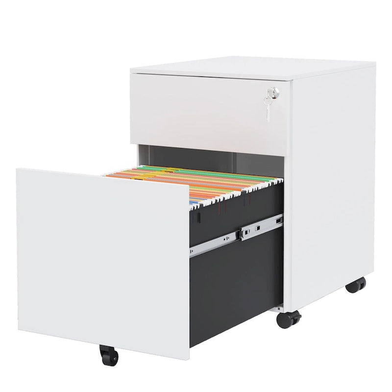 2 Drawer Mobile File Cabinet with Lock Steel File Cabinet for Legal/Letter/A4/F4 Size, Fully Assembled Include Wheels