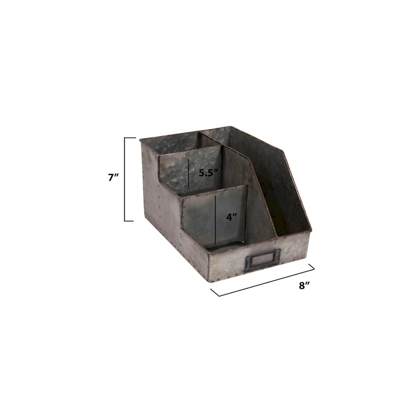 Metal Desk Organizer with 4 Compartments in Galvanized Finish