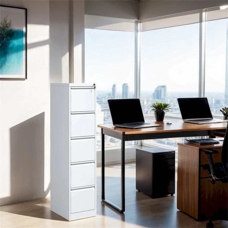 5 Drawer Vertical File Cabinet w/Lock Office Home Steel File Cabinet
