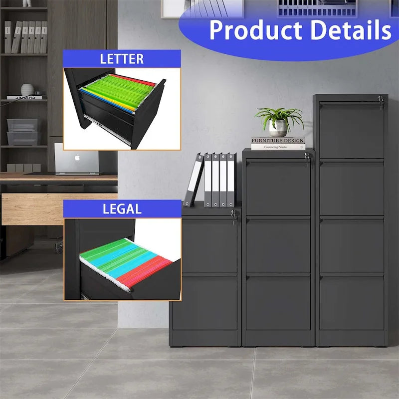 5 Drawer Vertical File Cabinet w/Lock Office Home Steel File Cabinet