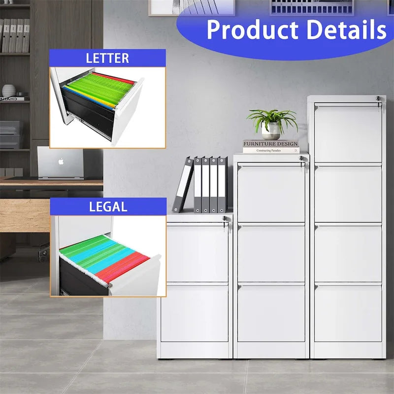 5 Drawer Vertical File Cabinet w/Lock Office Home Steel File Cabinet