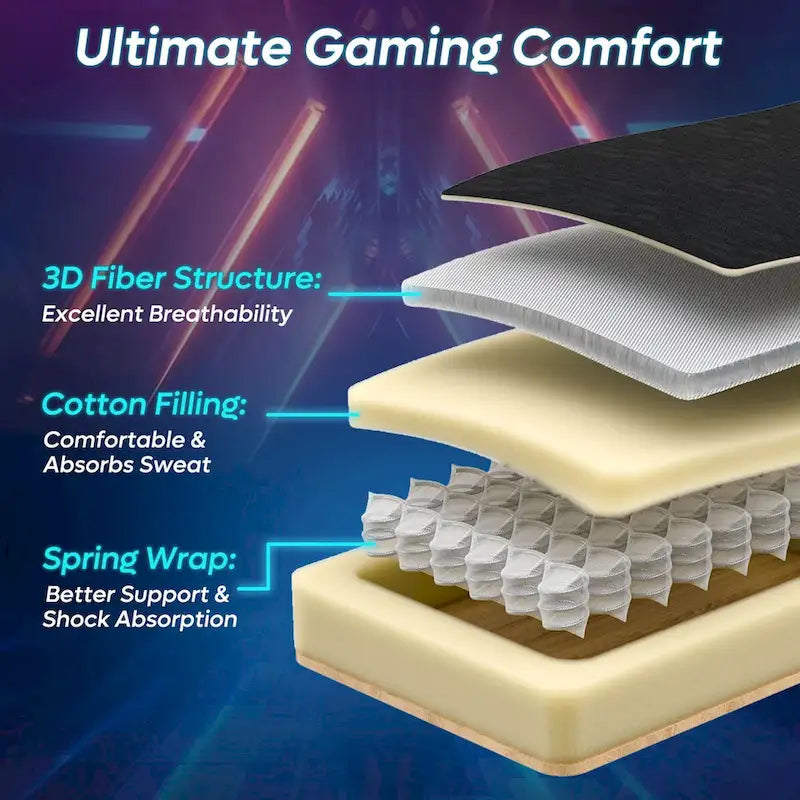 Ergonomic Gaming Chair with RGB LED Lights, Ventilated Fabric Computer Chair with Pocket Spring Cushion and Articulated Armrests