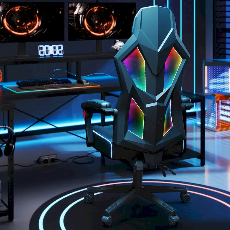Ergonomic Gaming Chair with RGB LED Lights, Ventilated Fabric Computer Chair with Pocket Spring Cushion and Articulated Armrests