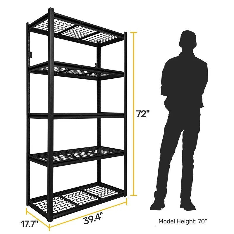 5-Tier Black Adjustable Metal Shelving Unit Heavy Duty Garage Storage