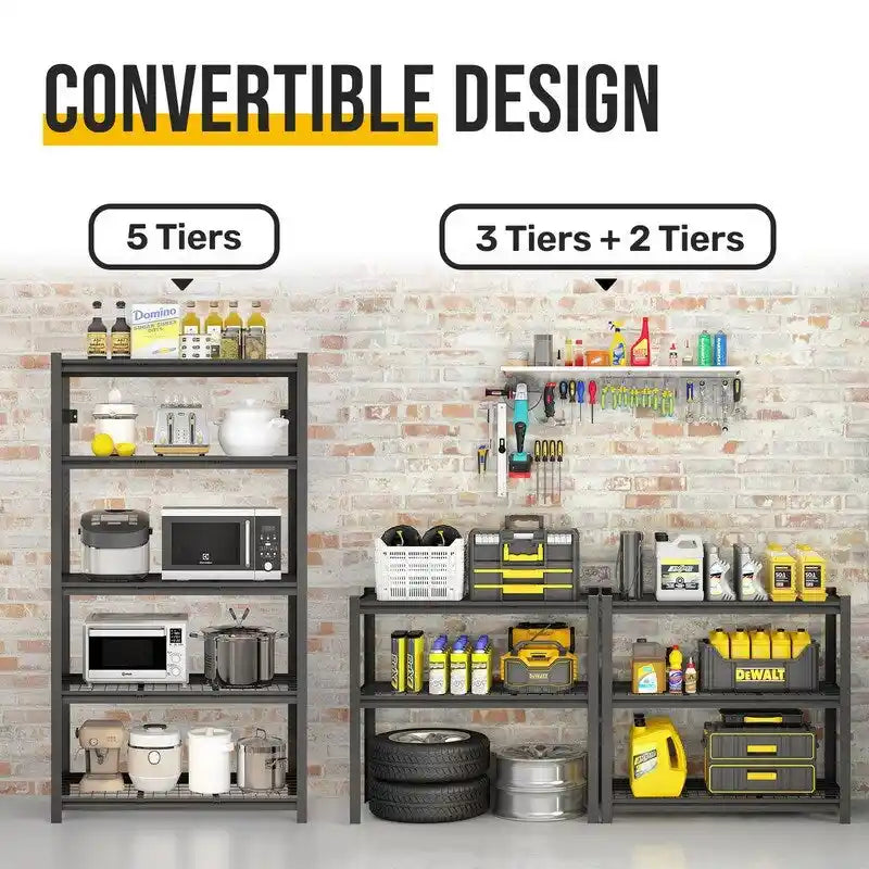 5-Tier Black Adjustable Metal Shelving Unit Heavy Duty Garage Storage