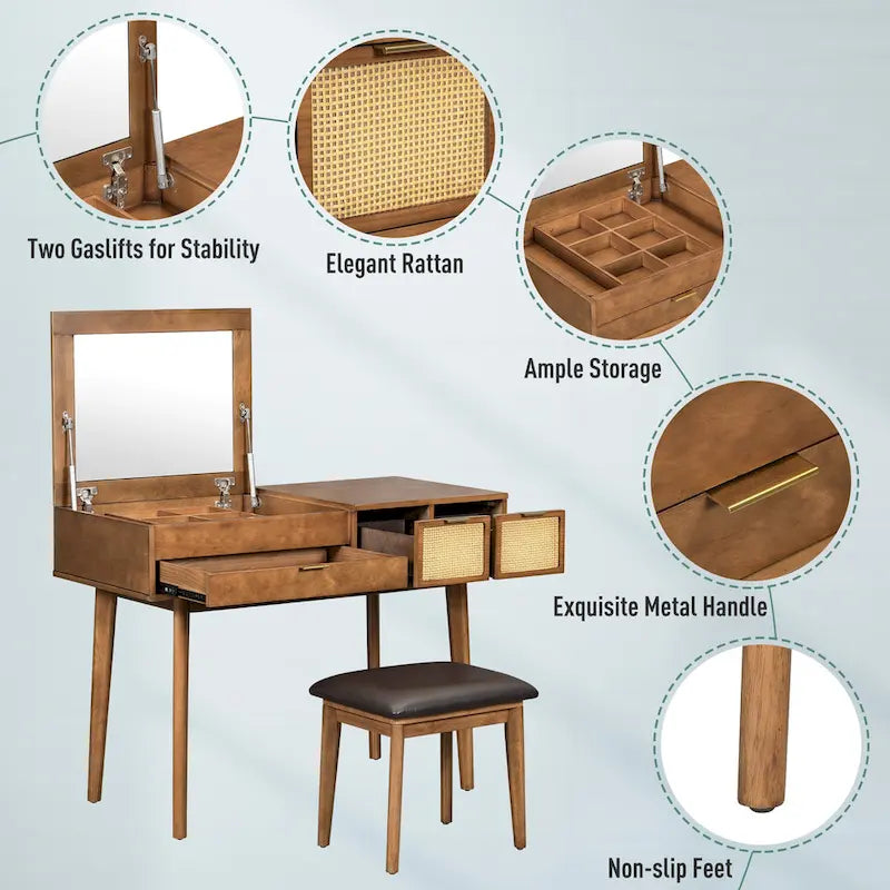 Classic Wood Makeup Vanity Set