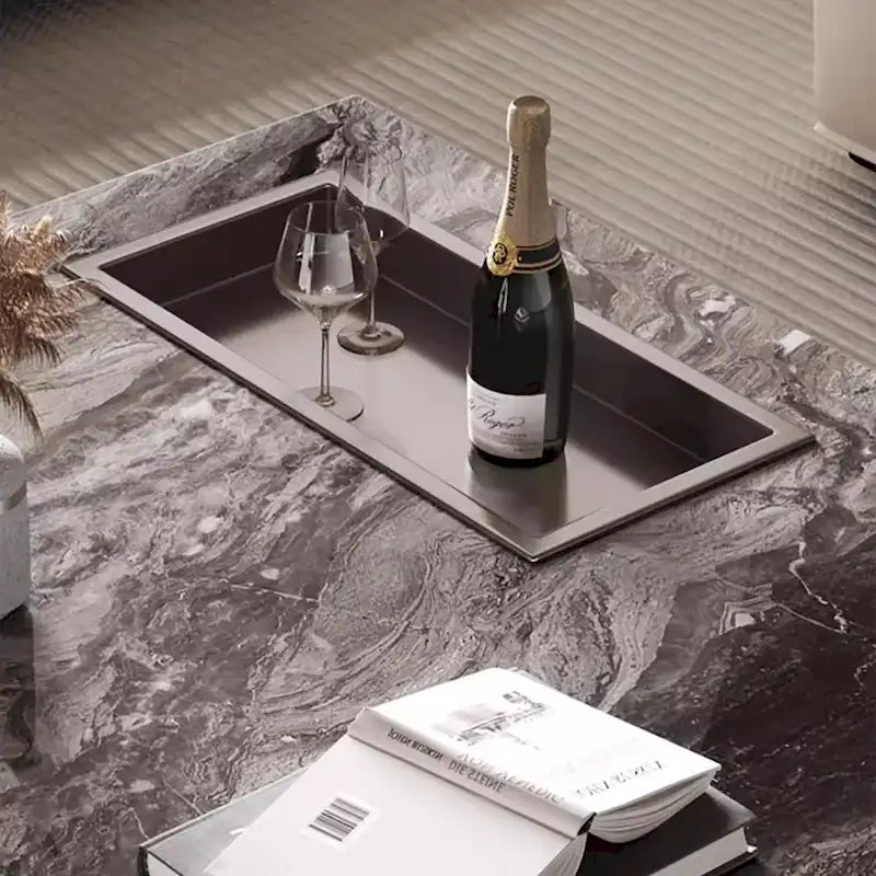 Table basse carrée moderne 42" en similicuir marbre, plateau en pierre frittée brillante