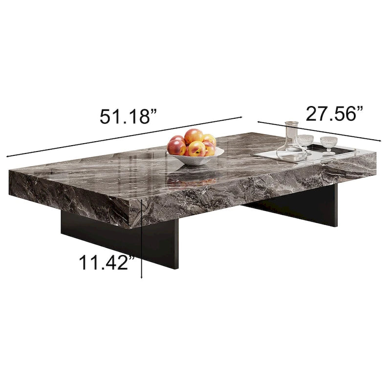 Table basse carrée moderne 42" en similicuir marbre, plateau en pierre frittée brillante