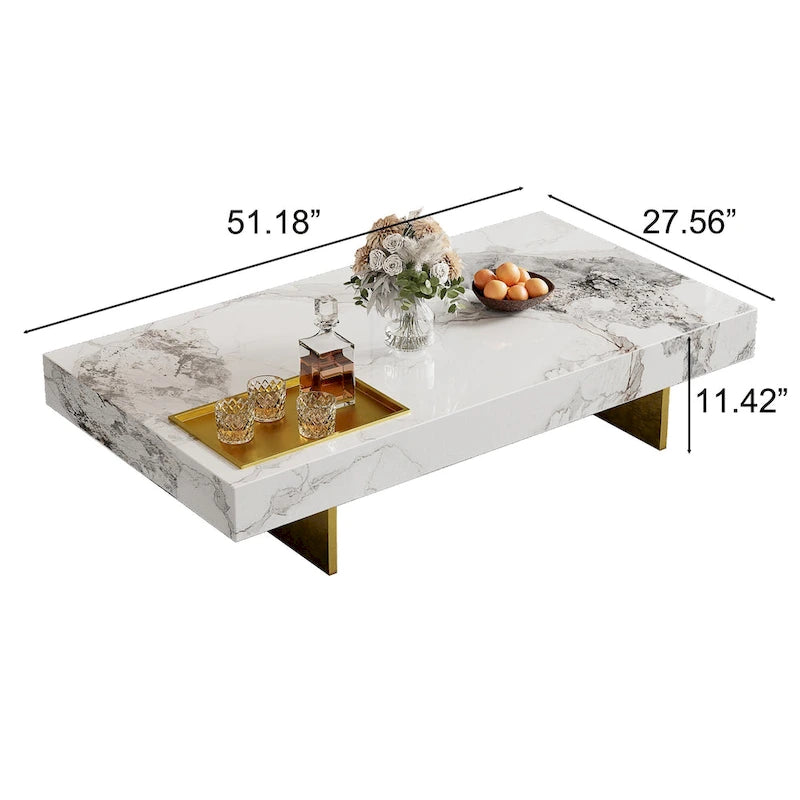 Table basse carrée moderne 42" en similicuir marbre, plateau en pierre frittée brillante