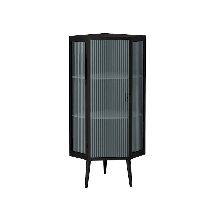 Three Tiers Cabinet with Tempered Glass Doors and Storage Shelves