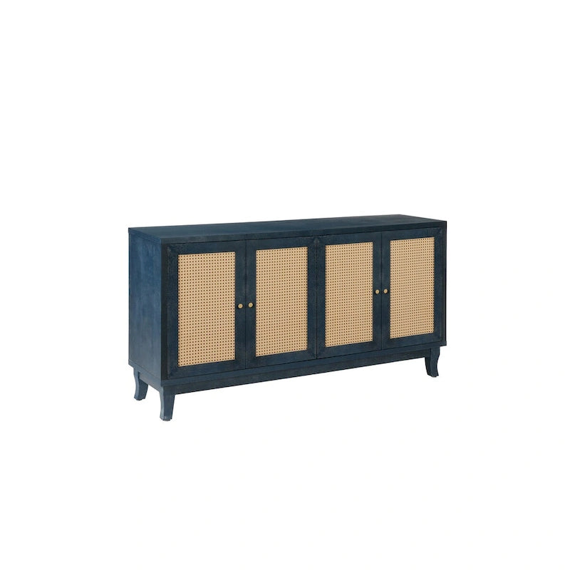Handcrafted Premium Grain Panels,Accent Storage Cabinet With 4 Rattan Doors, Modern Storage Cupboard Console Table