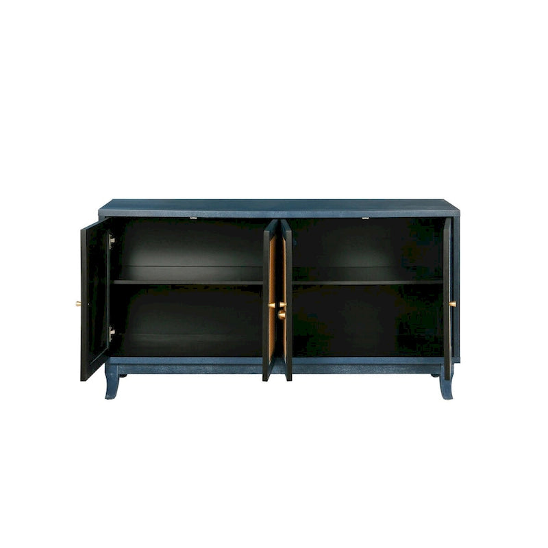 Handcrafted Premium Grain Panels,Accent Storage Cabinet With 4 Rattan Doors, Modern Storage Cupboard Console Table