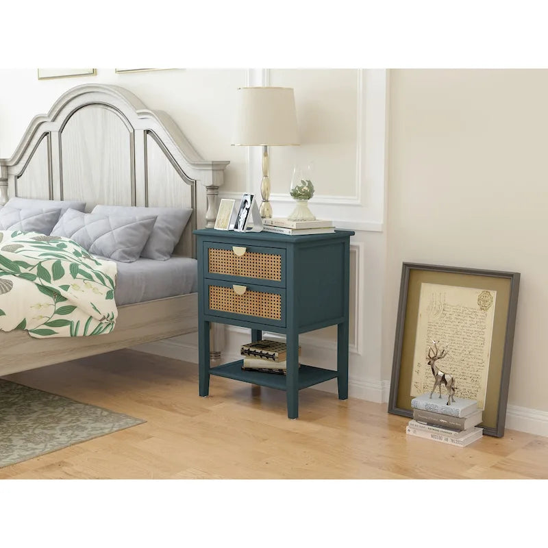 2 Drawer Side table,Naturel Rattan,End table,Suitable for bedroom, living room, study