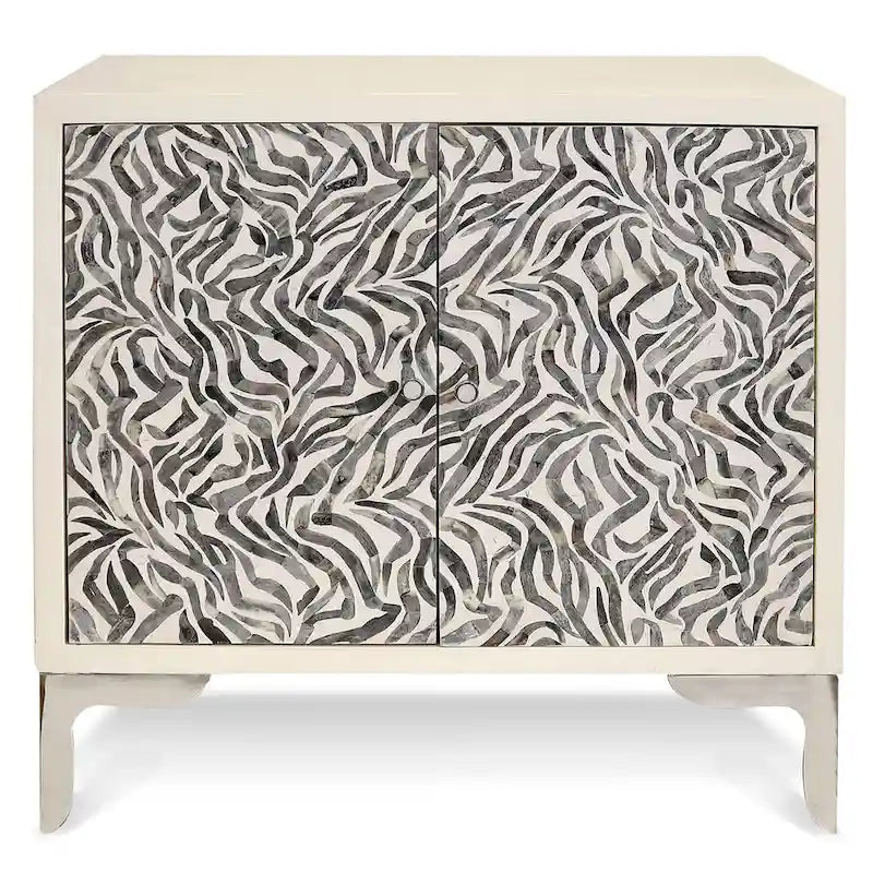 Serpentine Cabinet - Bone Mosaic Doors - Ivory, Grey Finish