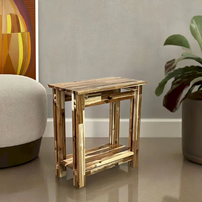 Table inclinable architecturale en bois d'acacia avec étagère