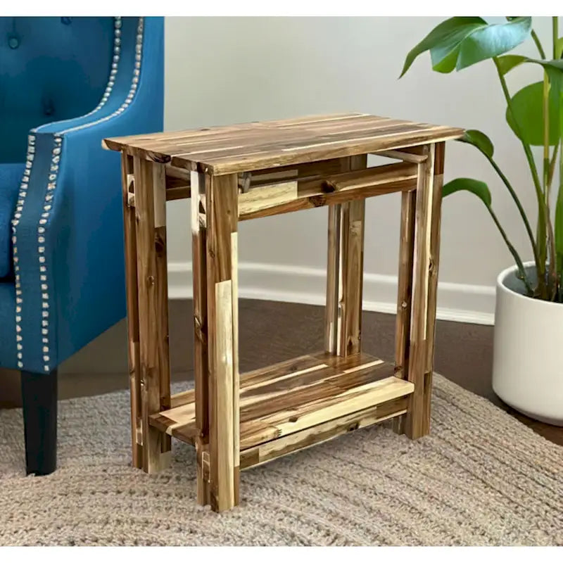 Table inclinable architecturale en bois d'acacia avec étagère