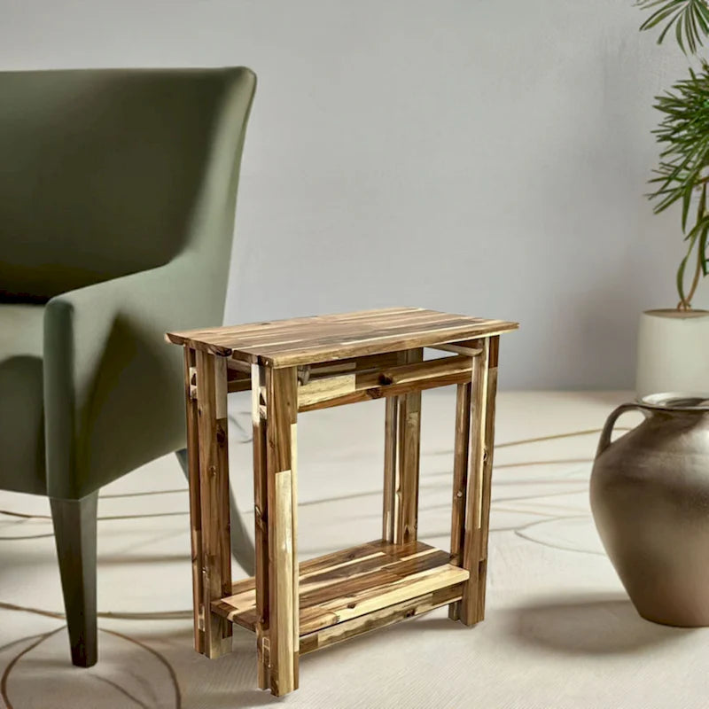Table inclinable architecturale en bois d'acacia avec étagère
