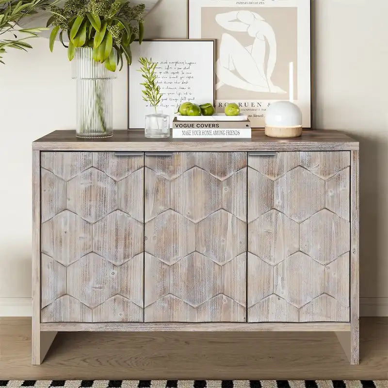 Accent Cabinet Farmhouse Style 3 Door Wooden Cabinet Sideboard Buffet