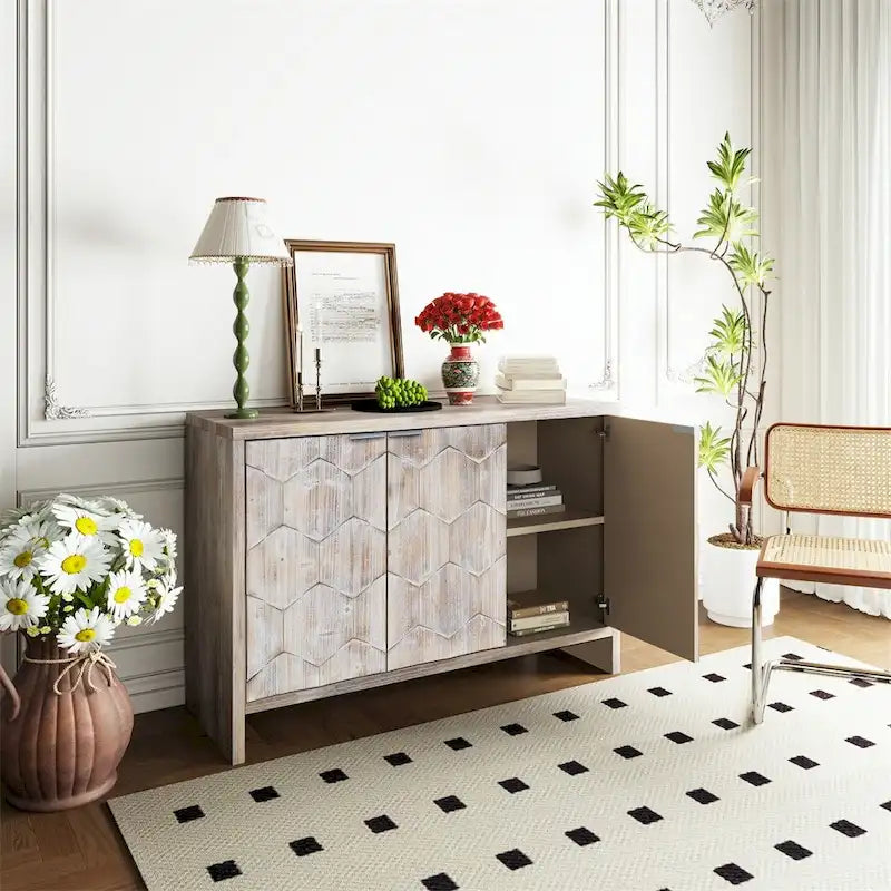 Accent Cabinet Farmhouse Style 3 Door Wooden Cabinet Sideboard Buffet