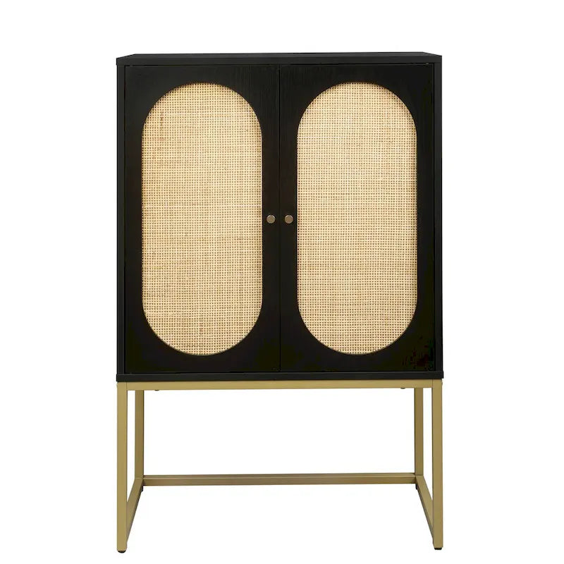 2 Door High Cabinet,Natural Rattan 2 Door high cabinet,Built-in adjustable shelf,Free Standing Cabinet