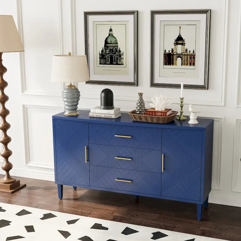 2-Door 3-Drawer Cabinet with Carved Effect
