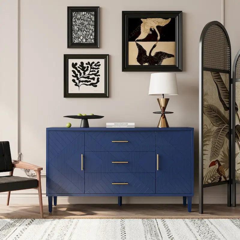 2-Door 3-Drawer Cabinet with Carved Effect