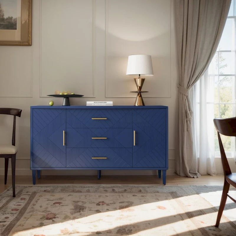 2-Door 3-Drawer Cabinet with Carved Effect