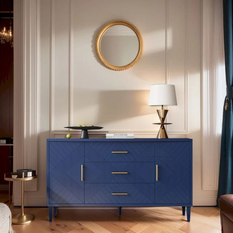 2-Door 3-Drawer Cabinet with Carved Effect