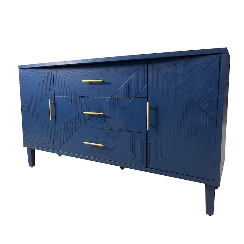 2-Door 3-Drawer Cabinet with Carved Effect