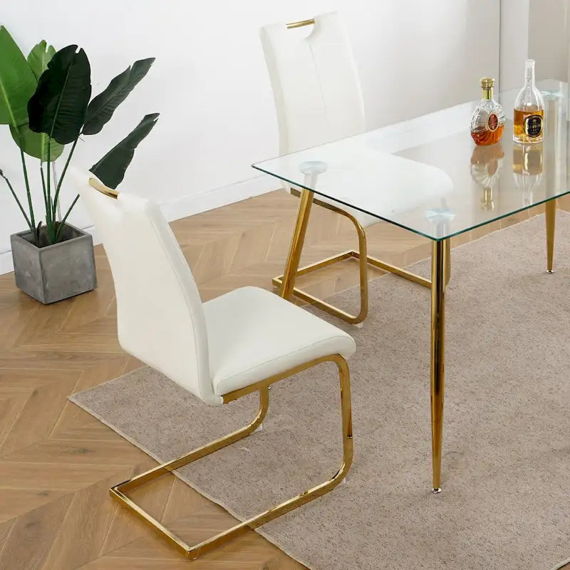 Modern Dining Chairs with gold Metal Legs Set of 4