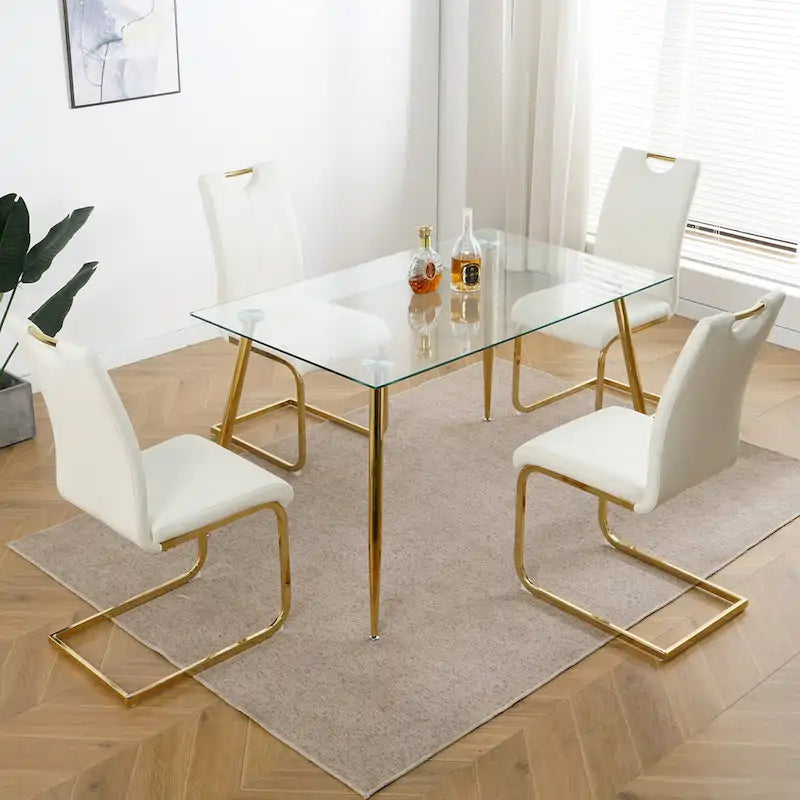 Modern Dining Chairs with gold Metal Legs Set of 4