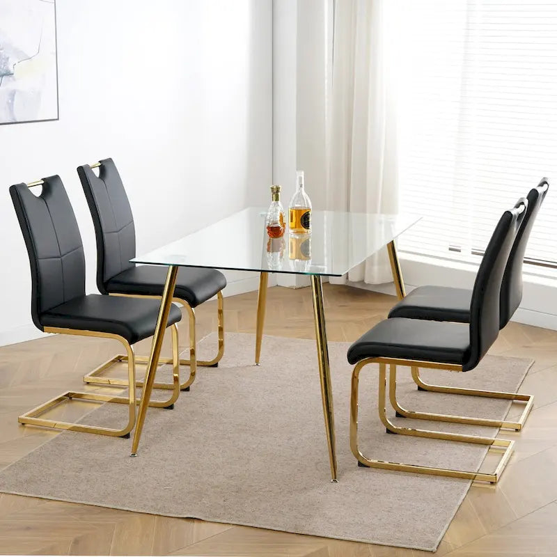 Modern Dining Chairs with gold Metal Legs Set of 4