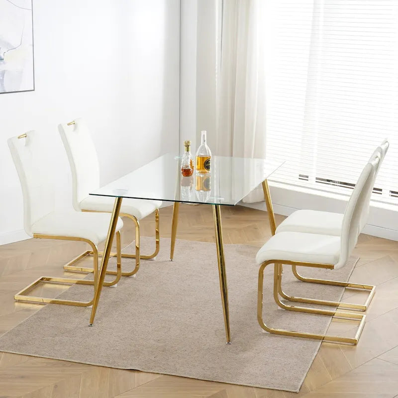Modern Dining Chairs with gold Metal Legs Set of 4