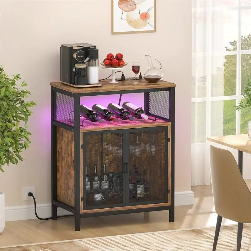 Wine Bar Cabinet with RGB Light and Outlet - 23.6D x 13.6W x 31H