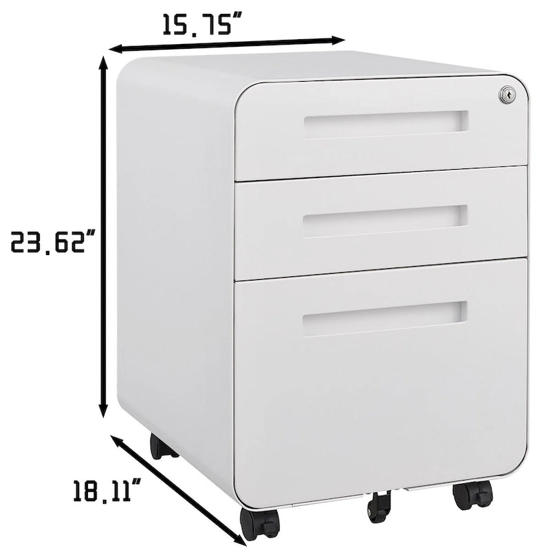3-Drawer Mobile File Cabinet with 5 Wheel and Lock