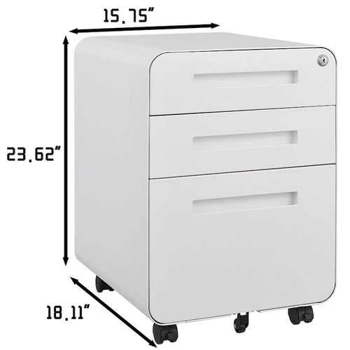 3-Drawer Mobile File Cabinet with 5 Wheel and Lock