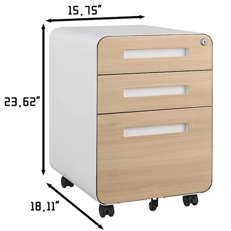 3-Drawer Mobile File Cabinet with 5 Wheel and Lock